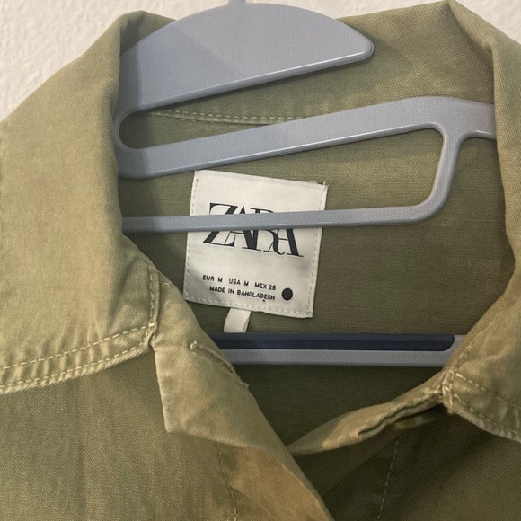 ZARA Cotton Canvas Olive Green Boxy Oversized Cropped Jacket Medium - Picture 4 of 9